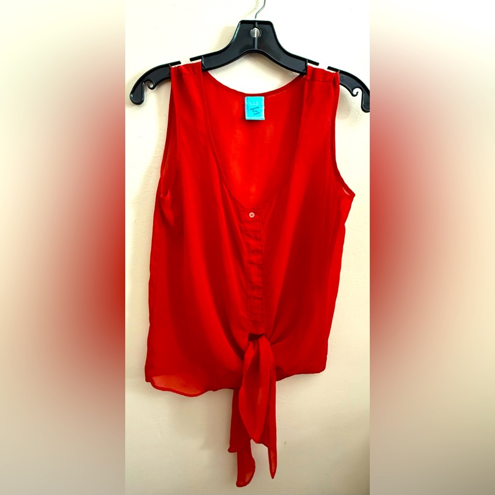 H.I.P. Happening in the Present Sheer sleevless top. Tie-up front